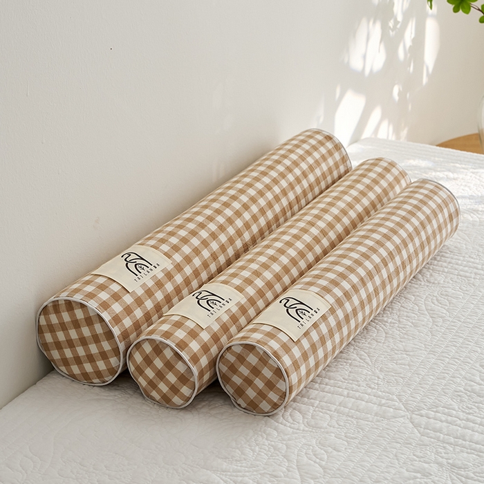 91家纺网 家纺一手货源 找家纺 鼎盛乳胶 2025新款水洗棉圆柱乳胶枕 枕头枕芯 水洗棉乳胶圆柱枕-咖色 60x12cm/只