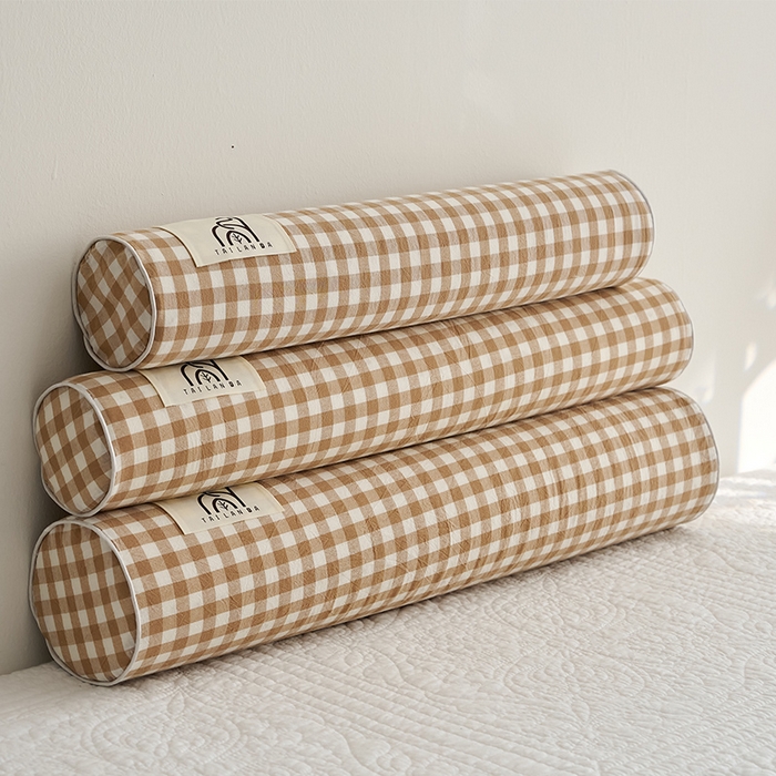 91家纺网 家纺一手货源 找家纺 鼎盛乳胶 2025新款水洗棉圆柱乳胶枕 枕头枕芯 水洗棉乳胶圆柱枕-咖色 60x12cm/只