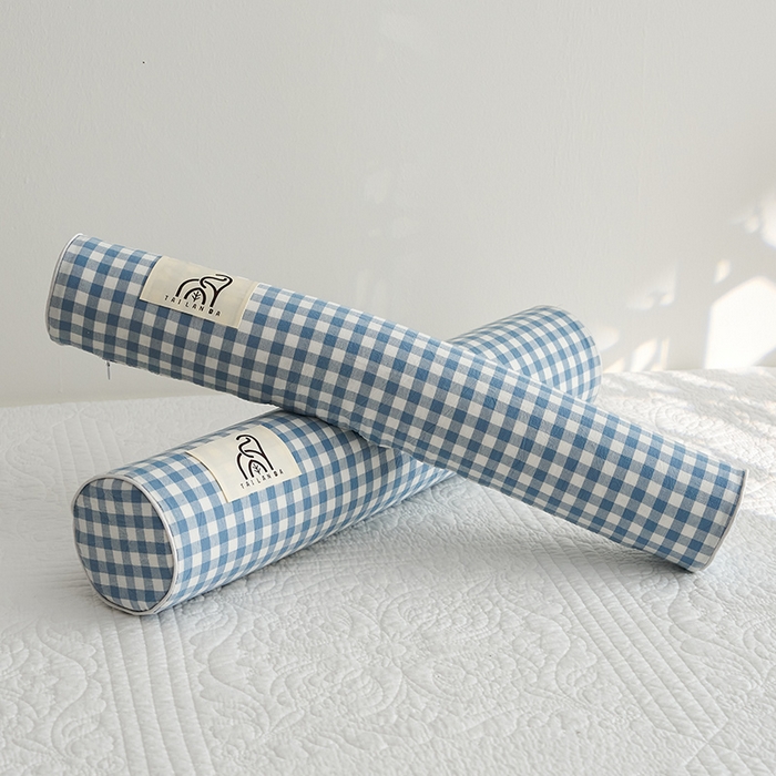 鼎盛乳胶 2025新款水洗棉圆柱乳胶枕 枕头枕芯 水洗棉乳胶圆柱枕-浅蓝 60x12cm/只