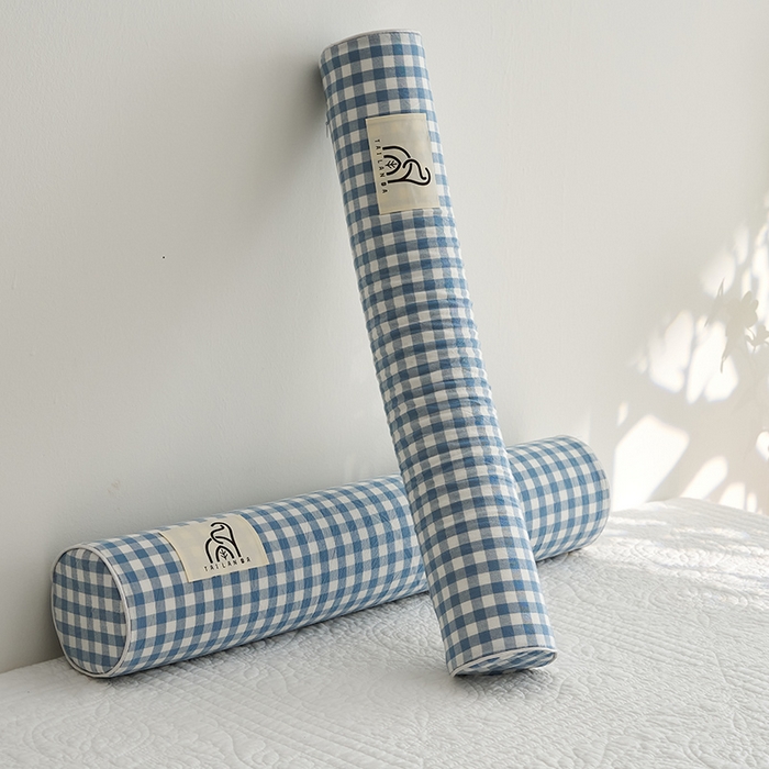 91家纺网 家纺一手货源 找家纺 鼎盛乳胶 2025新款水洗棉圆柱乳胶枕 枕头枕芯 水洗棉乳胶圆柱枕-浅蓝 60x12cm/只