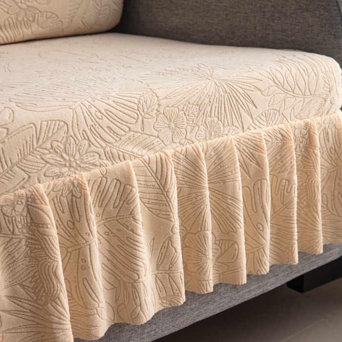 91家纺网 家纺一手货源 找家纺 千彤沙发垫2025新款裙边款-香山雨藤沙发笠 米黄