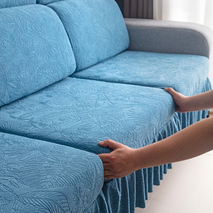 91家纺网 家纺一手货源 找家纺 千彤沙发垫2025新款裙边款-香山雨藤沙发笠 水蓝