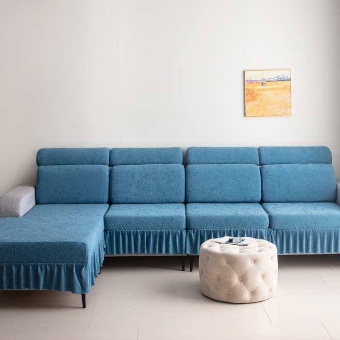 91家纺网 家纺一手货源 找家纺 千彤沙发垫2025新款裙边款-香山雨藤沙发笠 水蓝