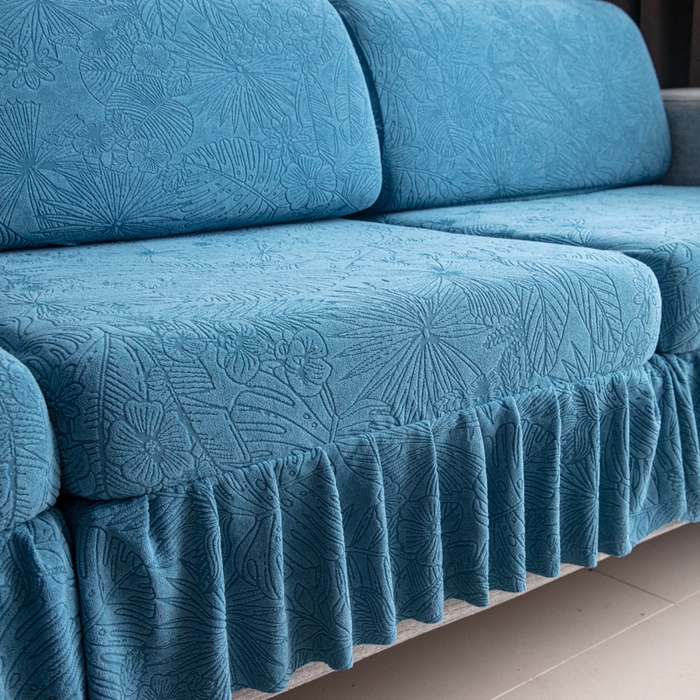 91家纺网 家纺一手货源 找家纺 千彤沙发垫2025新款裙边款-香山雨藤沙发笠 水蓝