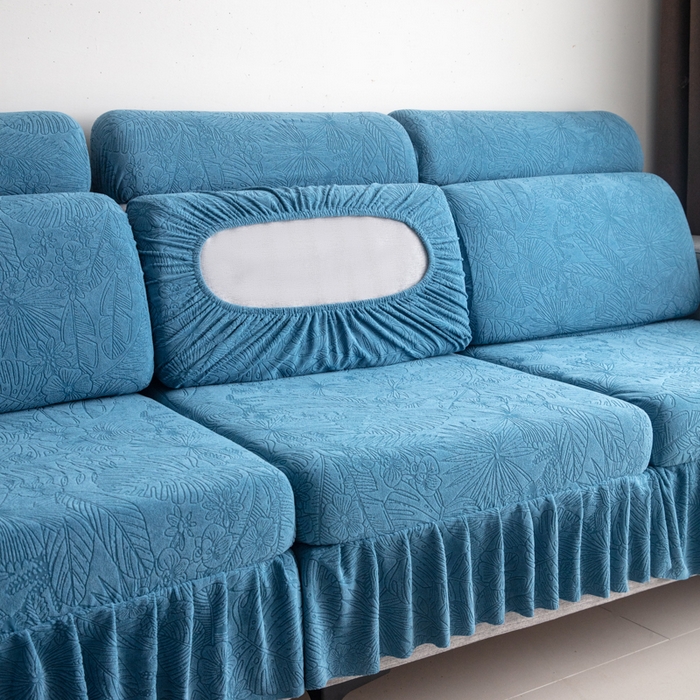 91家纺网 家纺一手货源 找家纺 千彤沙发垫2025新款裙边款-香山雨藤沙发笠 水蓝