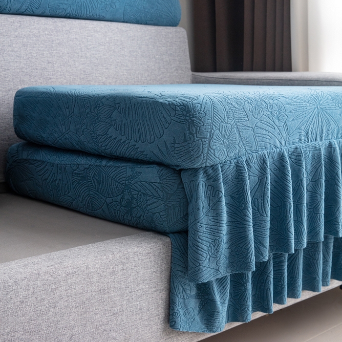 91家纺网 家纺一手货源 找家纺 千彤沙发垫2025新款裙边款-香山雨藤沙发笠 水蓝