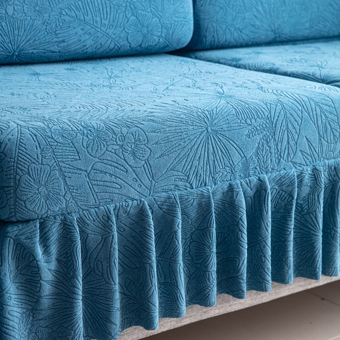 91家纺网 家纺一手货源 找家纺 千彤沙发垫2025新款裙边款-香山雨藤沙发笠 水蓝