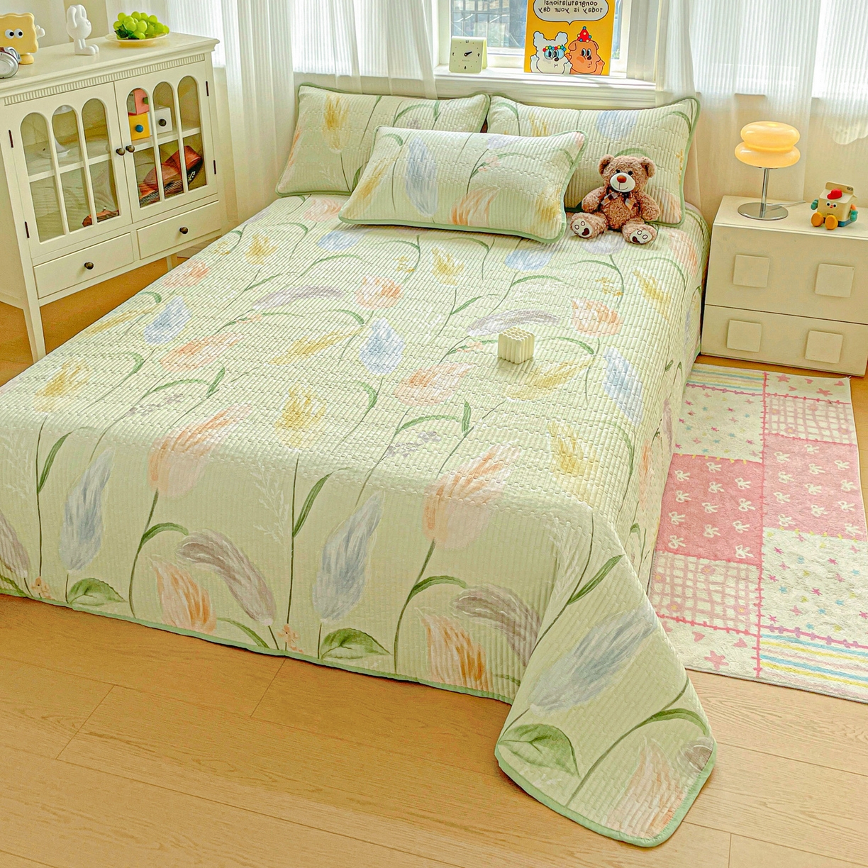 91家纺网 家纺一手货源 找家纺 恒尚居 2025新款莫代尔天丝夏季床盖印花夹棉床单三件套床褥垫-系列二 莫代尔-初夏