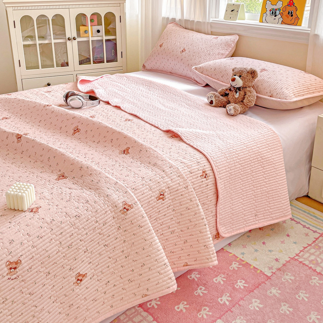 91家纺网 家纺一手货源 找家纺 恒尚居 2025新款莫代尔天丝夏季床盖印花夹棉床单三件套床褥垫-系列一 莫代尔-贝尔熊