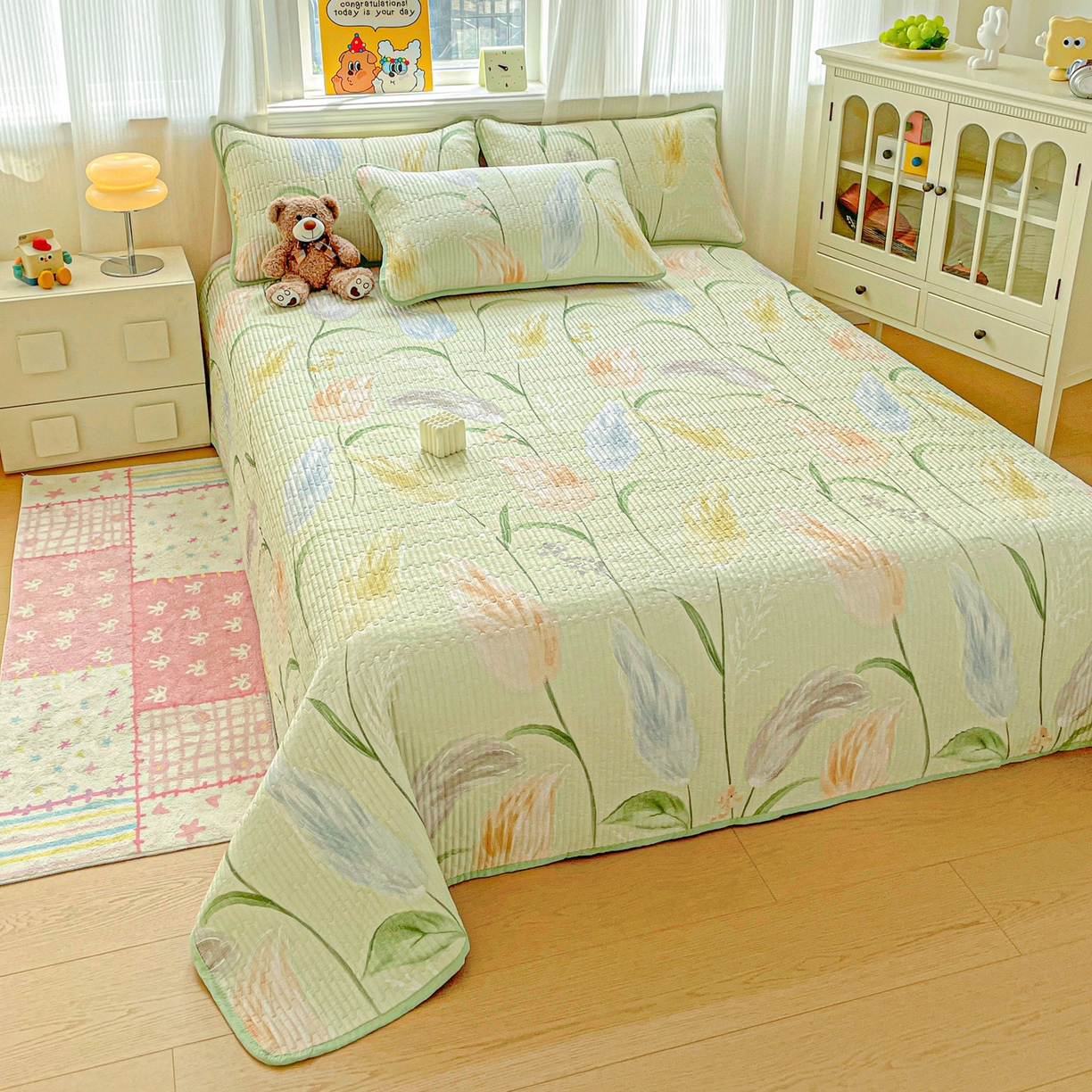 91家纺网 家纺一手货源 找家纺 恒尚居 2025新款莫代尔天丝夏季床盖印花夹棉床单三件套床褥垫-系列二 莫代尔-初夏