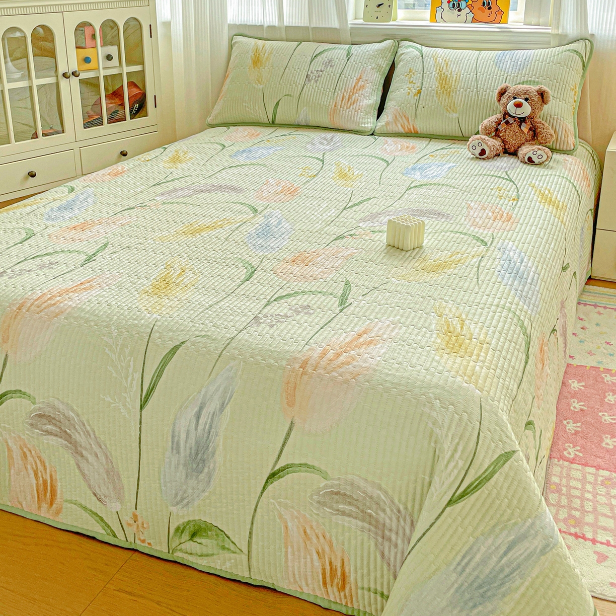 91家纺网 家纺一手货源 找家纺 恒尚居 2025新款莫代尔天丝夏季床盖印花夹棉床单三件套床褥垫-系列二 莫代尔-初夏