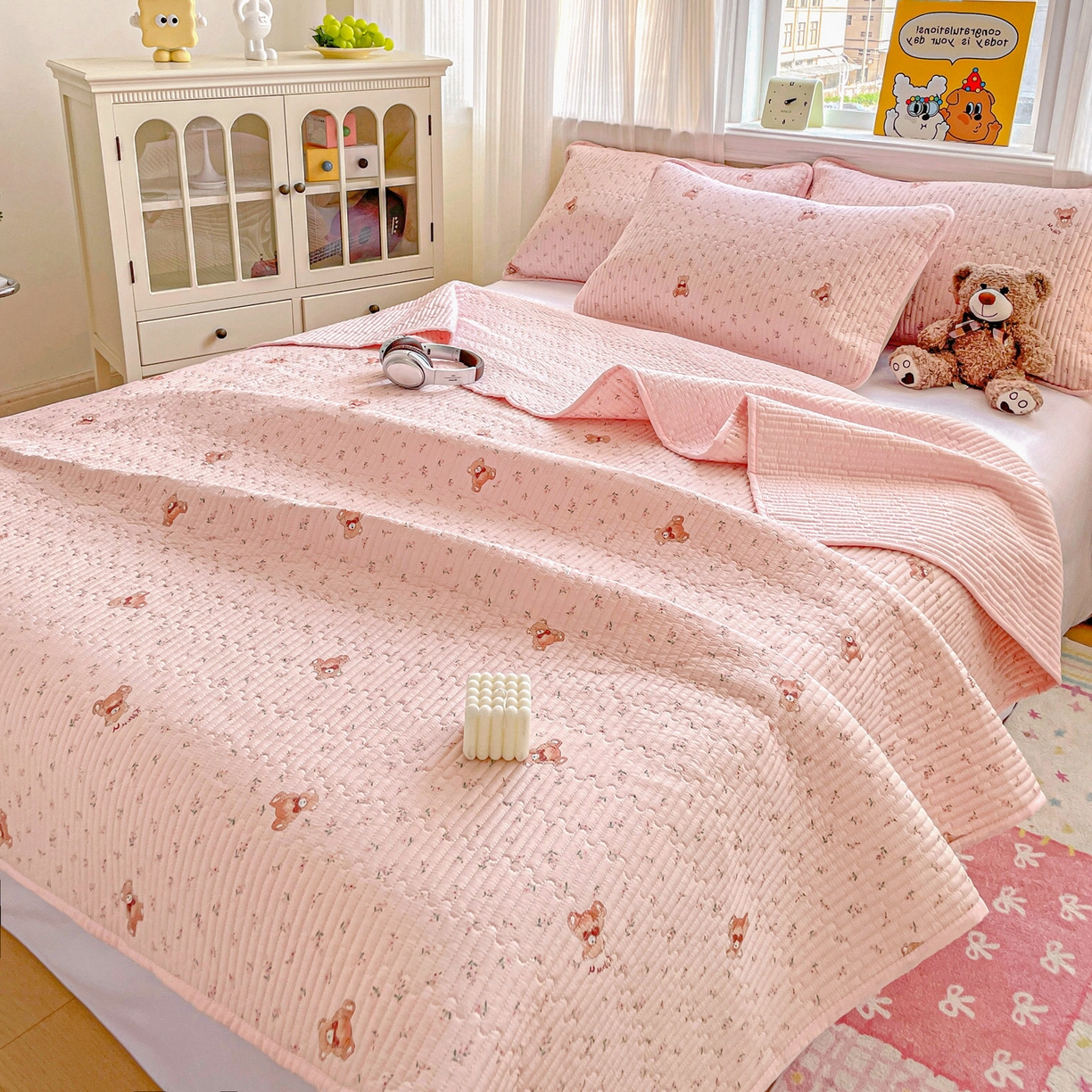 91家纺网 家纺一手货源 找家纺 恒尚居 2025新款莫代尔天丝夏季床盖印花夹棉床单三件套床褥垫-系列一 莫代尔-贝尔熊