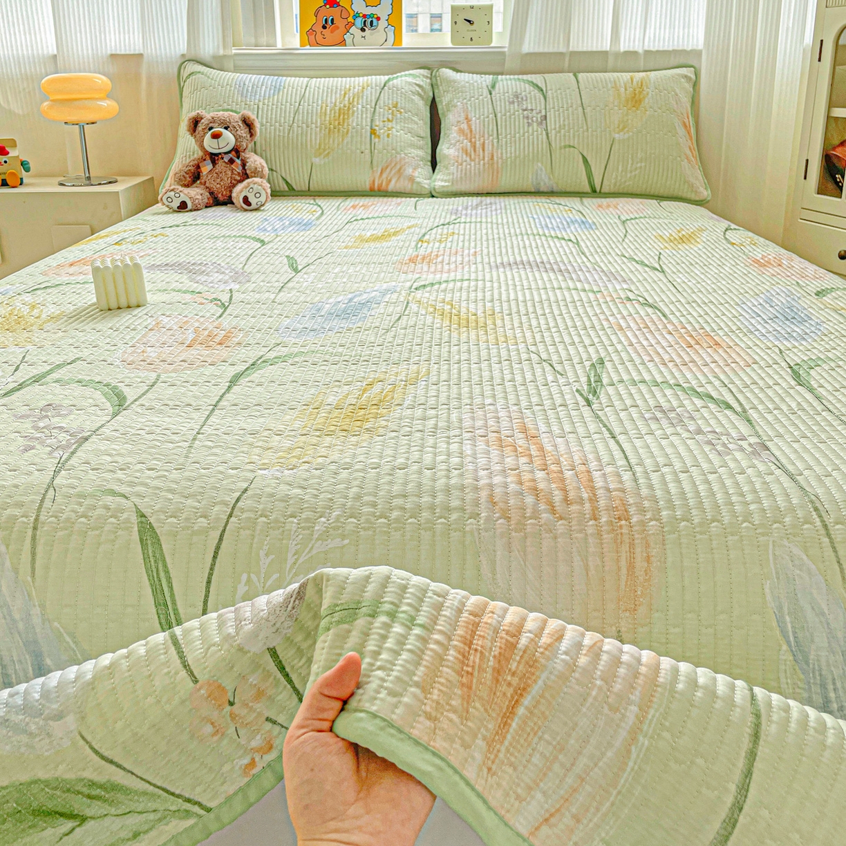 91家纺网 家纺一手货源 找家纺 恒尚居 2025新款莫代尔天丝夏季床盖印花夹棉床单三件套床褥垫-系列二 莫代尔-初夏