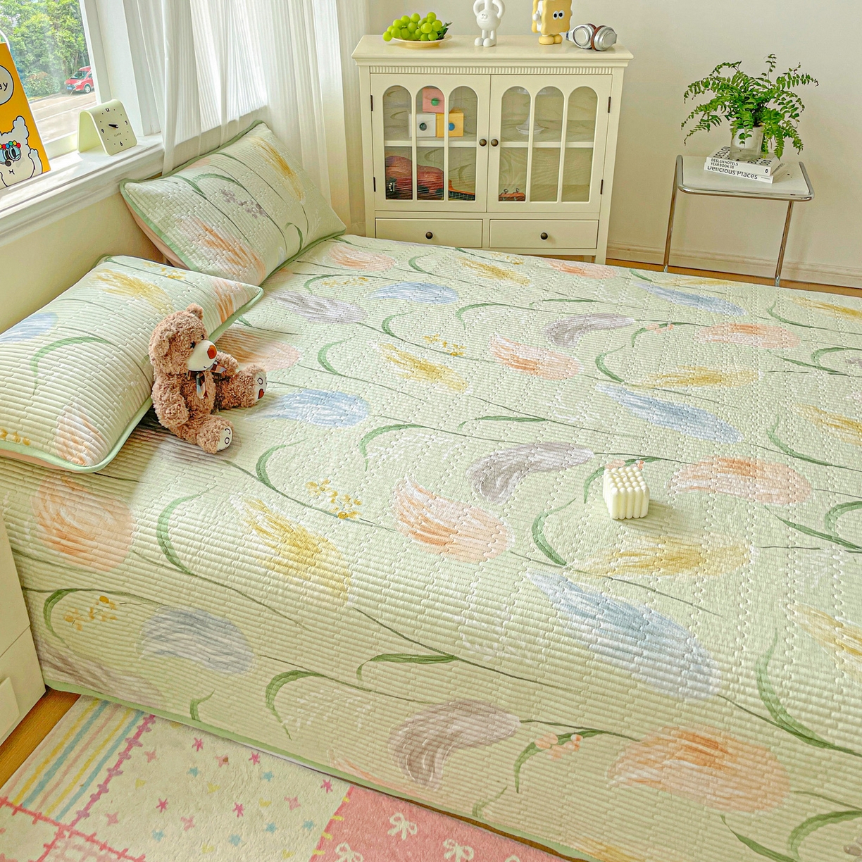 91家纺网 家纺一手货源 找家纺 恒尚居 2025新款莫代尔天丝夏季床盖印花夹棉床单三件套床褥垫-系列二 莫代尔-初夏