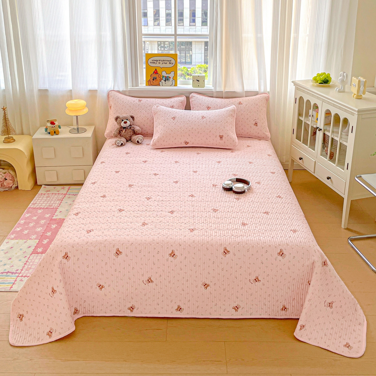 91家纺网 家纺一手货源 找家纺 恒尚居 2025新款莫代尔天丝夏季床盖印花夹棉床单三件套床褥垫-系列一 莫代尔-贝尔熊