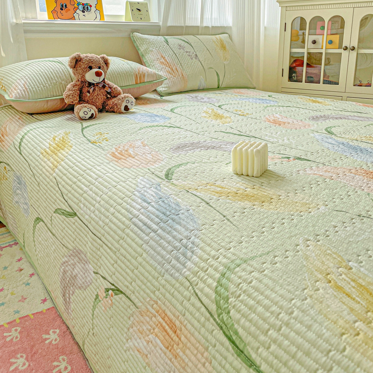 91家纺网 家纺一手货源 找家纺 恒尚居 2025新款莫代尔天丝夏季床盖印花夹棉床单三件套床褥垫-系列二 莫代尔-初夏