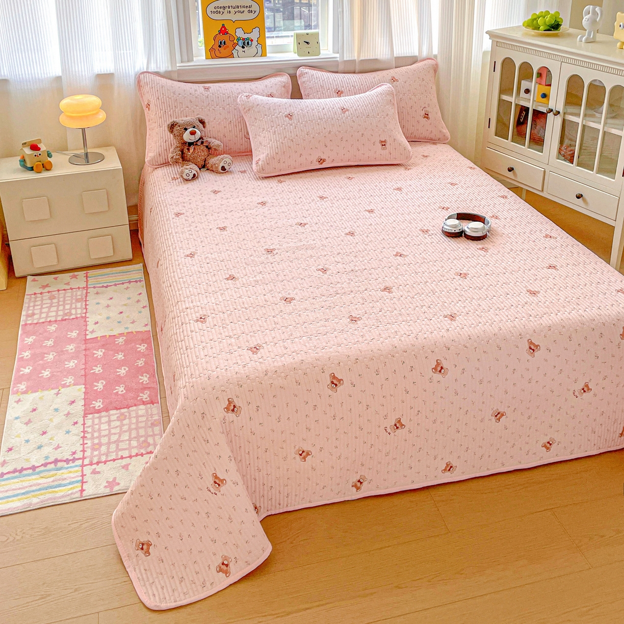 91家纺网 家纺一手货源 找家纺 恒尚居 2025新款莫代尔天丝夏季床盖印花夹棉床单三件套床褥垫-系列一 莫代尔-贝尔熊