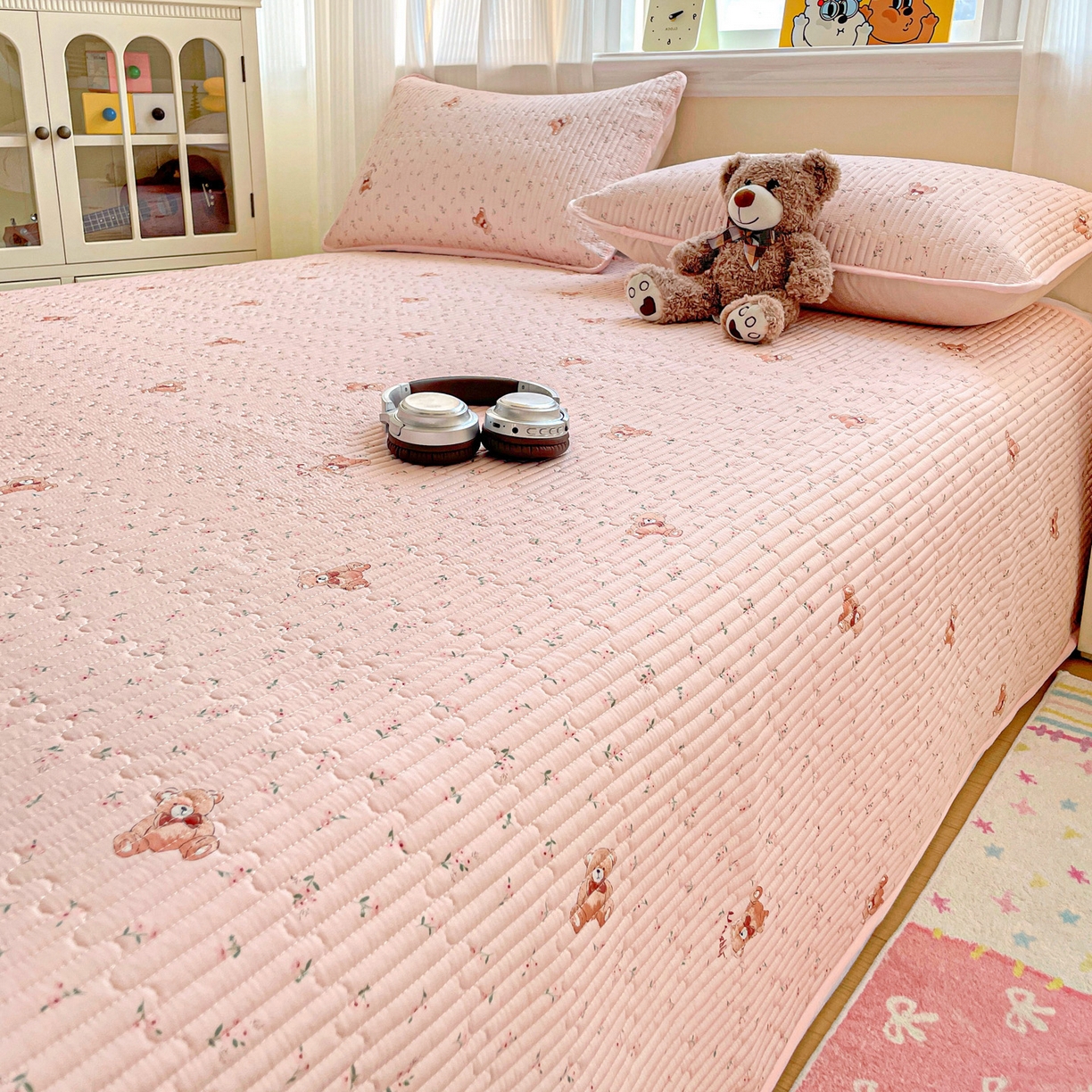 91家纺网 家纺一手货源 找家纺 恒尚居 2025新款莫代尔天丝夏季床盖印花夹棉床单三件套床褥垫-系列一 莫代尔-贝尔熊