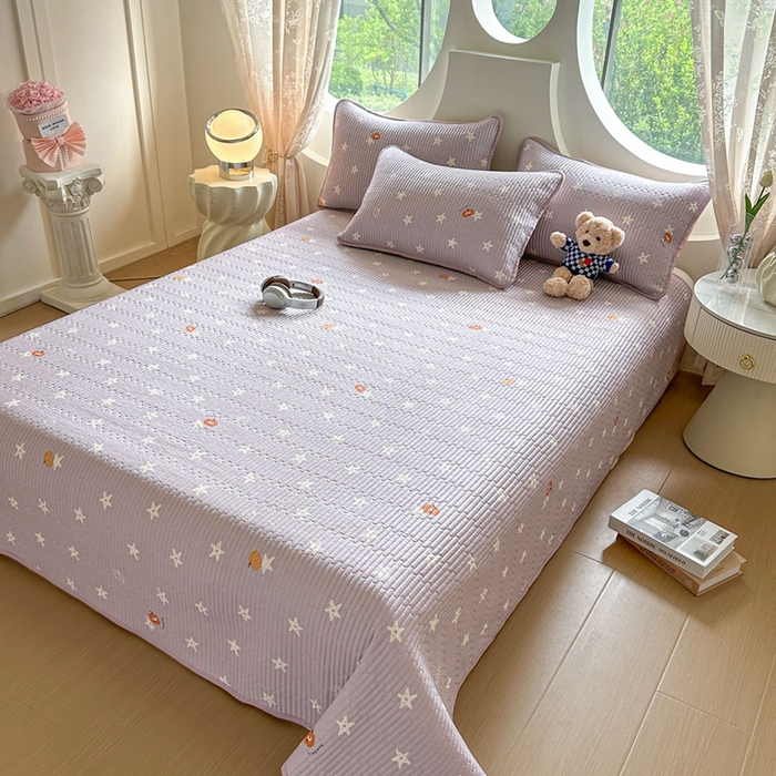 91家纺网 家纺一手货源 找家纺 恒尚居 2025新款莫代尔天丝夏季床盖印花夹棉床单三件套床褥垫-系列二 莫代尔-繁星紫