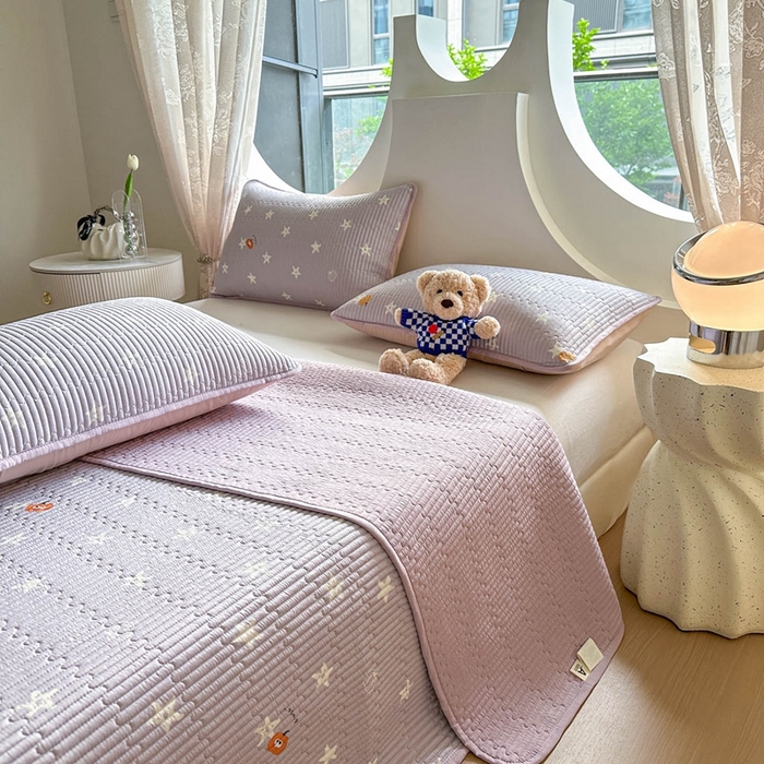 91家纺网 家纺一手货源 找家纺 恒尚居 2025新款莫代尔天丝夏季床盖印花夹棉床单三件套床褥垫-系列二 莫代尔-繁星紫