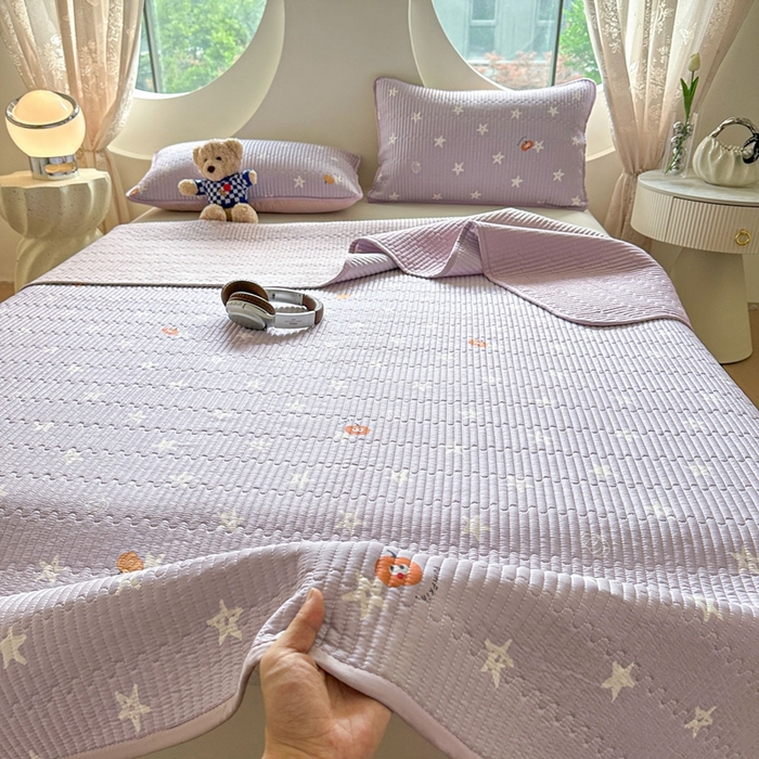 91家纺网 家纺一手货源 找家纺 恒尚居 2025新款莫代尔天丝夏季床盖印花夹棉床单三件套床褥垫-系列二 莫代尔-繁星紫