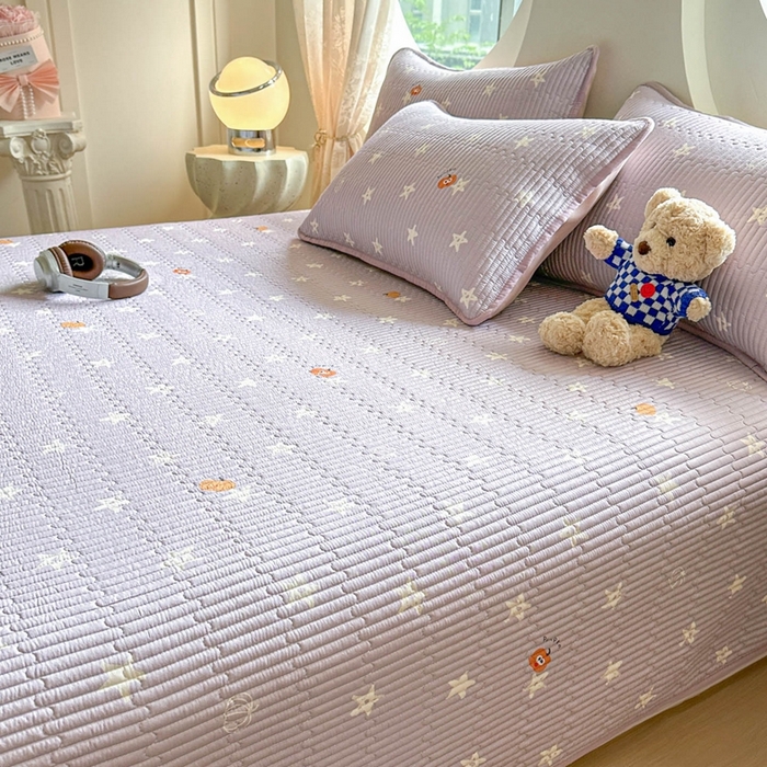 91家纺网 家纺一手货源 找家纺 恒尚居 2025新款莫代尔天丝夏季床盖印花夹棉床单三件套床褥垫-系列二 莫代尔-繁星紫