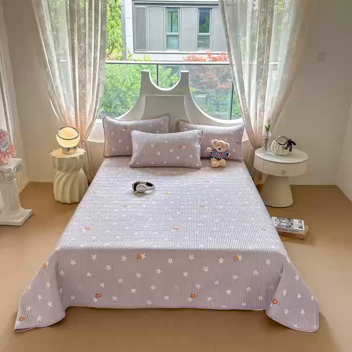 91家纺网 家纺一手货源 找家纺 恒尚居 2025新款莫代尔天丝夏季床盖印花夹棉床单三件套床褥垫-系列二 莫代尔-繁星紫