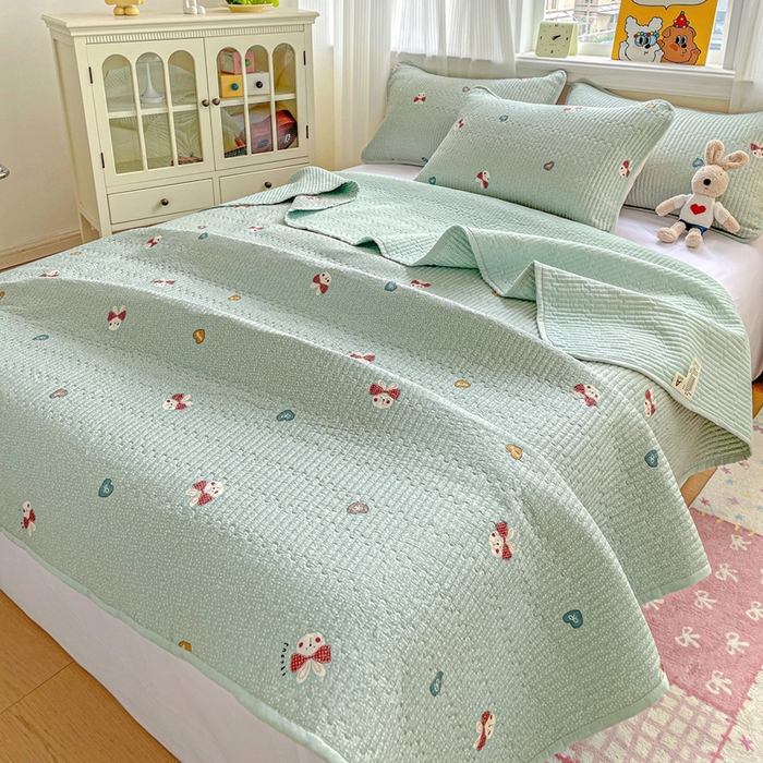 91家纺网 家纺一手货源 找家纺 恒尚居 2025新款莫代尔天丝夏季床盖印花夹棉床单三件套床褥垫-系列二 莫代尔-芬迪-绿