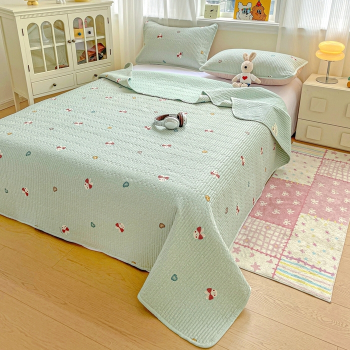 91家纺网 家纺一手货源 找家纺 恒尚居 2025新款莫代尔天丝夏季床盖印花夹棉床单三件套床褥垫-系列二 莫代尔-芬迪-绿