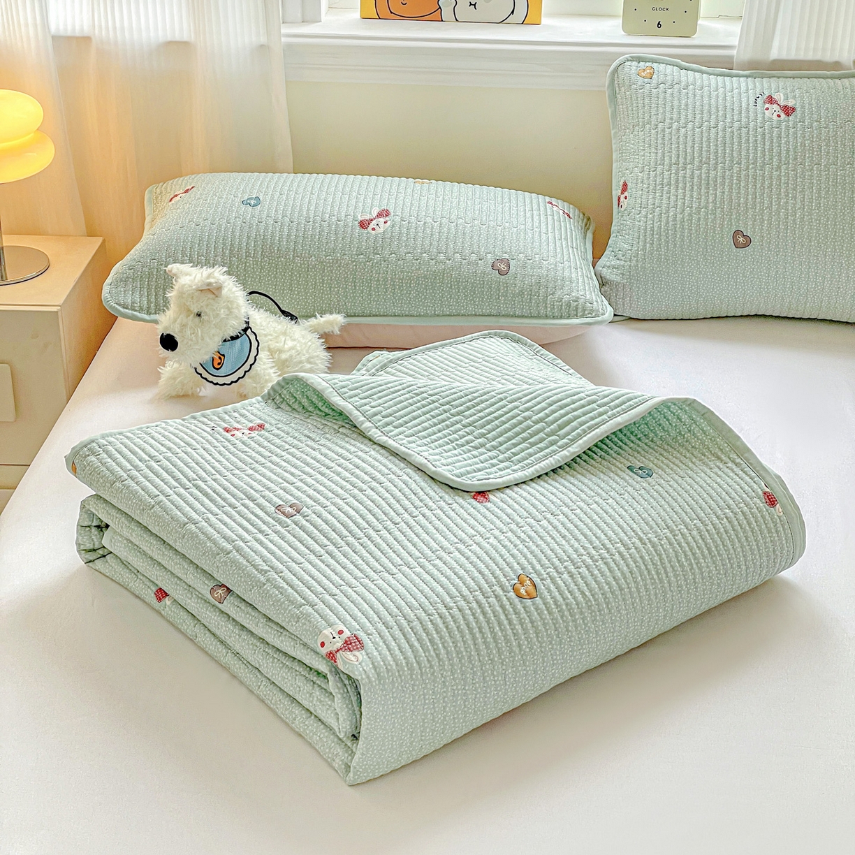 91家纺网 家纺一手货源 找家纺 恒尚居 2025新款莫代尔天丝夏季床盖印花夹棉床单三件套床褥垫-系列二 莫代尔-芬迪-绿