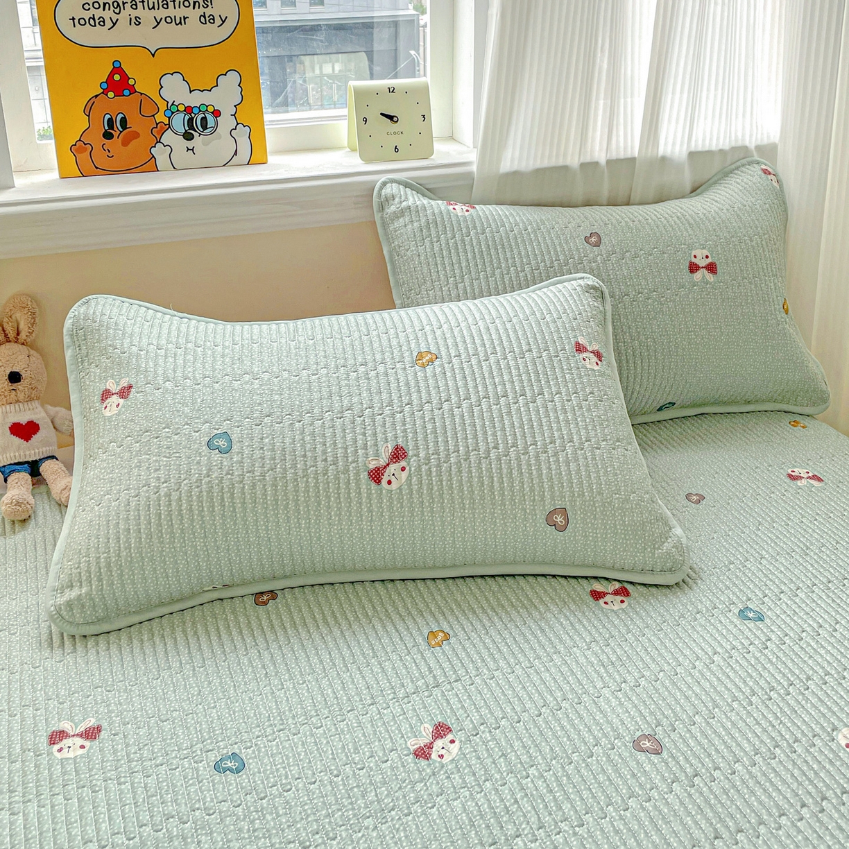 91家纺网 家纺一手货源 找家纺 恒尚居 2025新款莫代尔天丝夏季床盖印花夹棉床单三件套床褥垫-系列二 莫代尔-芬迪-绿