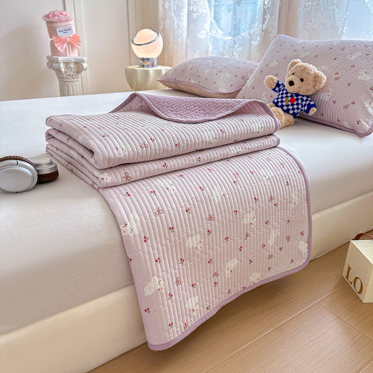 91家纺网 家纺一手货源 找家纺 恒尚居 2025新款莫代尔天丝夏季床盖印花夹棉床单三件套床褥垫-系列一 莫代尔-吉祥玉兔