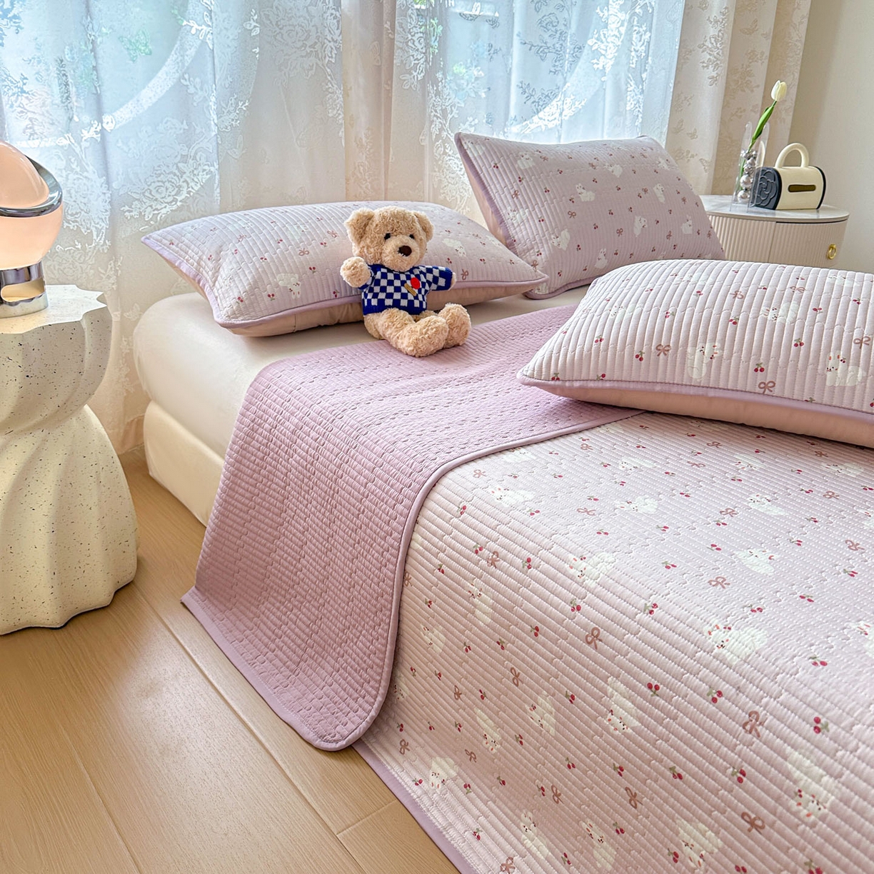 91家纺网 家纺一手货源 找家纺 恒尚居 2025新款莫代尔天丝夏季床盖印花夹棉床单三件套床褥垫-系列一 莫代尔-吉祥玉兔