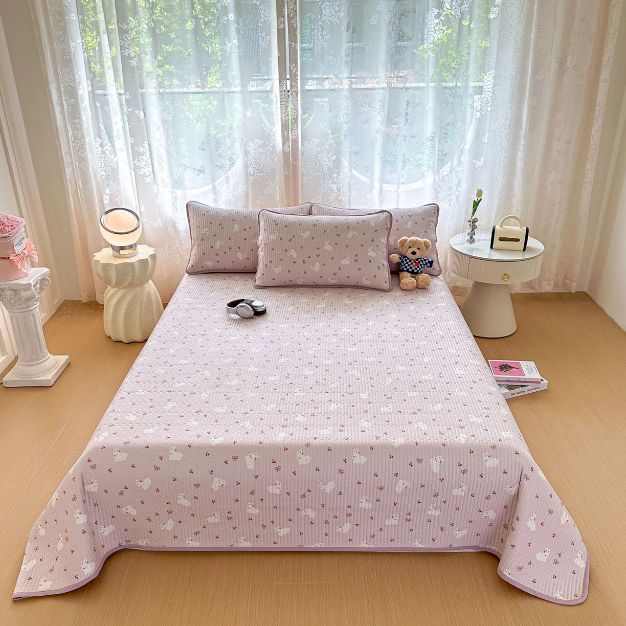 91家纺网 家纺一手货源 找家纺 恒尚居 2025新款莫代尔天丝夏季床盖印花夹棉床单三件套床褥垫-系列一 莫代尔-吉祥玉兔