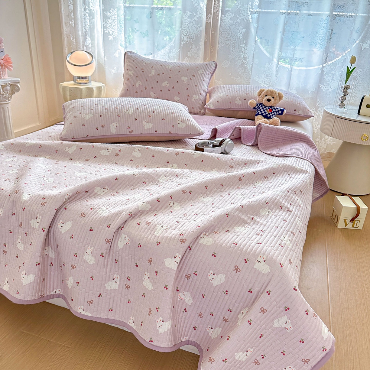 91家纺网 家纺一手货源 找家纺 恒尚居 2025新款莫代尔天丝夏季床盖印花夹棉床单三件套床褥垫-系列一 莫代尔-吉祥玉兔