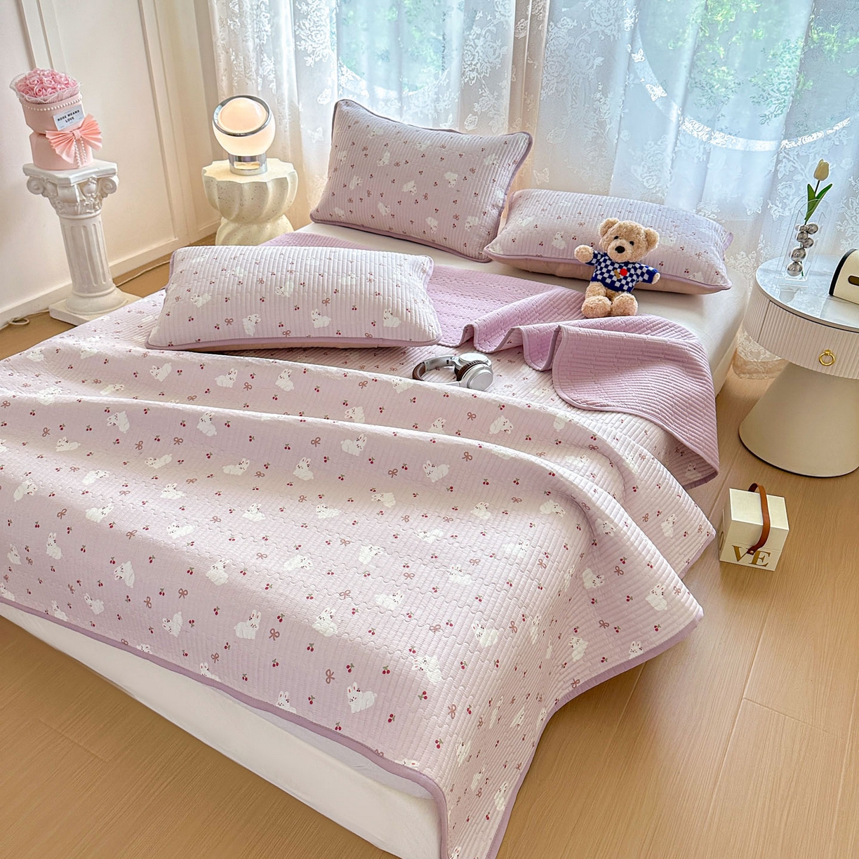 91家纺网 家纺一手货源 找家纺 恒尚居 2025新款莫代尔天丝夏季床盖印花夹棉床单三件套床褥垫-系列一 莫代尔-吉祥玉兔