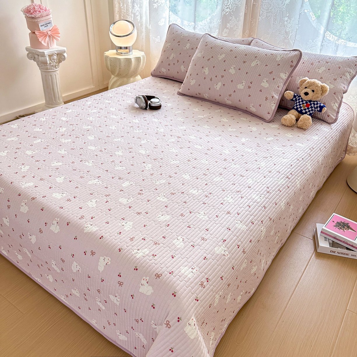 91家纺网 家纺一手货源 找家纺 恒尚居 2025新款莫代尔天丝夏季床盖印花夹棉床单三件套床褥垫-系列一 莫代尔-吉祥玉兔