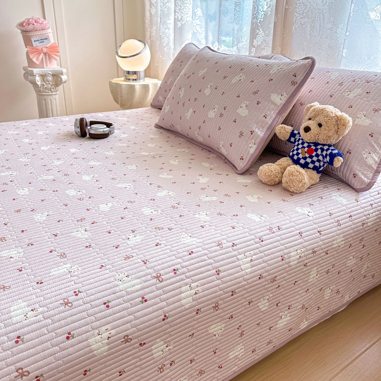 91家纺网 家纺一手货源 找家纺 恒尚居 2025新款莫代尔天丝夏季床盖印花夹棉床单三件套床褥垫-系列一 莫代尔-吉祥玉兔