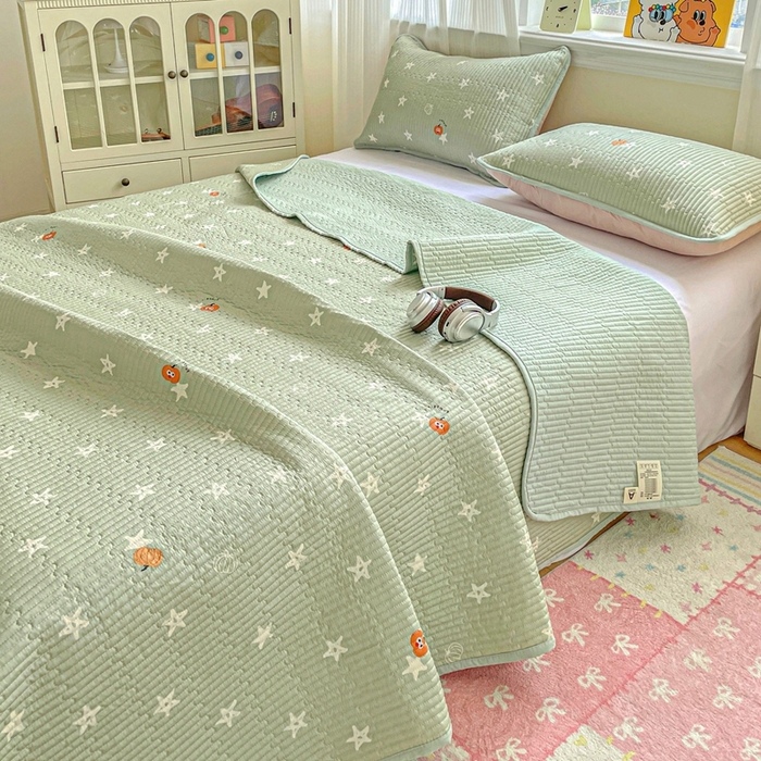 91家纺网 家纺一手货源 找家纺 恒尚居 2025新款莫代尔天丝夏季床盖印花夹棉床单三件套床褥垫-系列二 莫代尔-欧文-绿