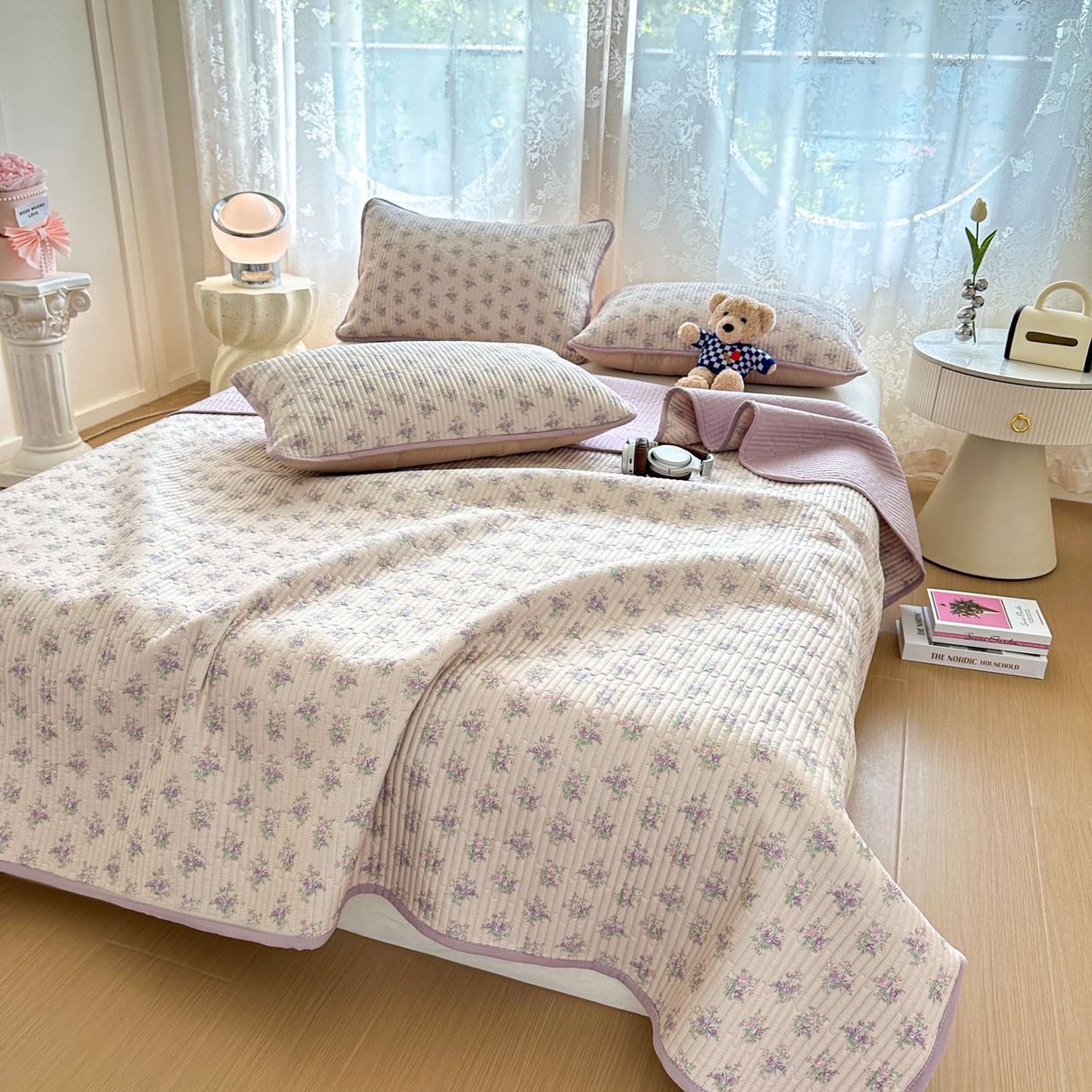 91家纺网 家纺一手货源 找家纺 恒尚居 2025新款莫代尔天丝夏季床盖印花夹棉床单三件套床褥垫-系列一 莫代尔-迷人花香