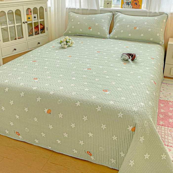 91家纺网 家纺一手货源 找家纺 恒尚居 2025新款莫代尔天丝夏季床盖印花夹棉床单三件套床褥垫-系列二 莫代尔-欧文-绿