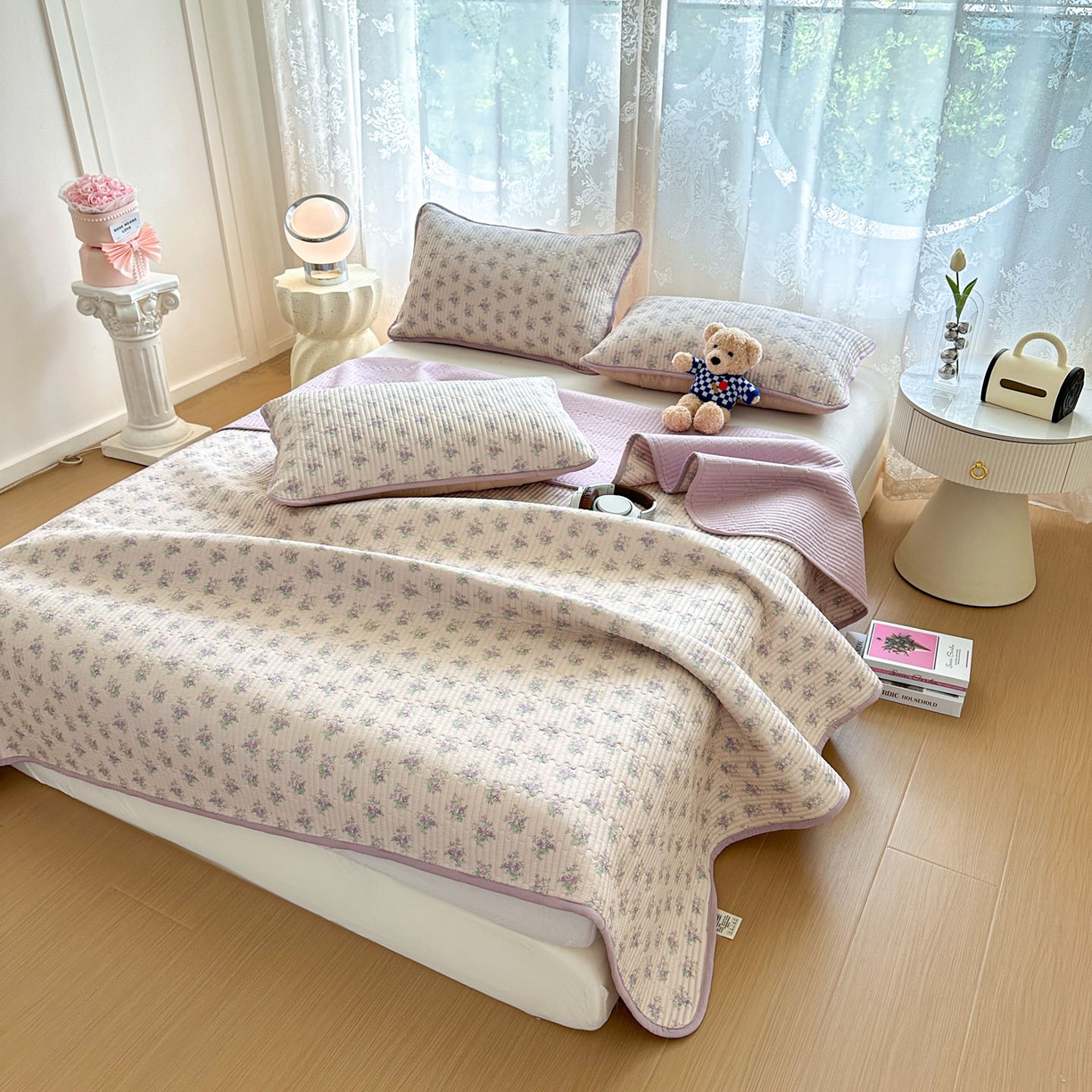 91家纺网 家纺一手货源 找家纺 恒尚居 2025新款莫代尔天丝夏季床盖印花夹棉床单三件套床褥垫-系列一 莫代尔-迷人花香