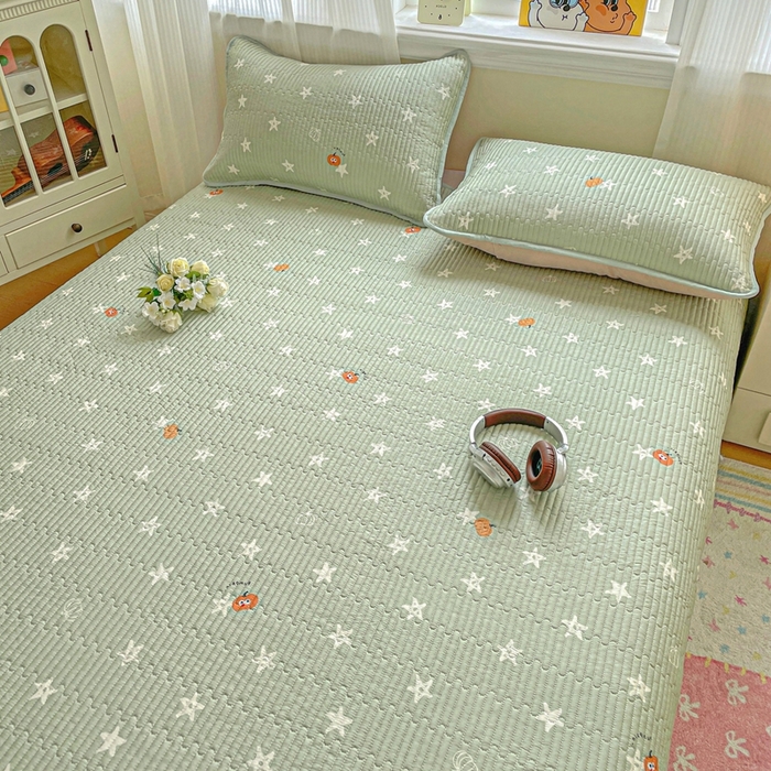 91家纺网 家纺一手货源 找家纺 恒尚居 2025新款莫代尔天丝夏季床盖印花夹棉床单三件套床褥垫-系列二 莫代尔-欧文-绿