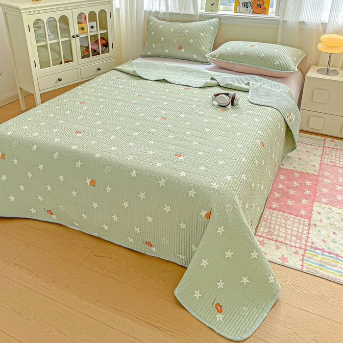 91家纺网 家纺一手货源 找家纺 恒尚居 2025新款莫代尔天丝夏季床盖印花夹棉床单三件套床褥垫-系列二 莫代尔-欧文-绿