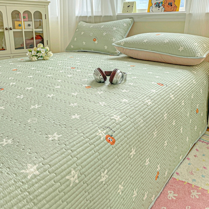 91家纺网 家纺一手货源 找家纺 恒尚居 2025新款莫代尔天丝夏季床盖印花夹棉床单三件套床褥垫-系列二 莫代尔-欧文-绿