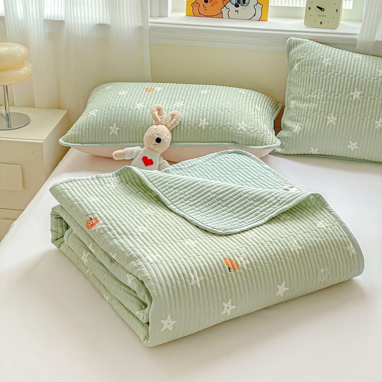 91家纺网 家纺一手货源 找家纺 恒尚居 2025新款莫代尔天丝夏季床盖印花夹棉床单三件套床褥垫-系列二 莫代尔-欧文-绿