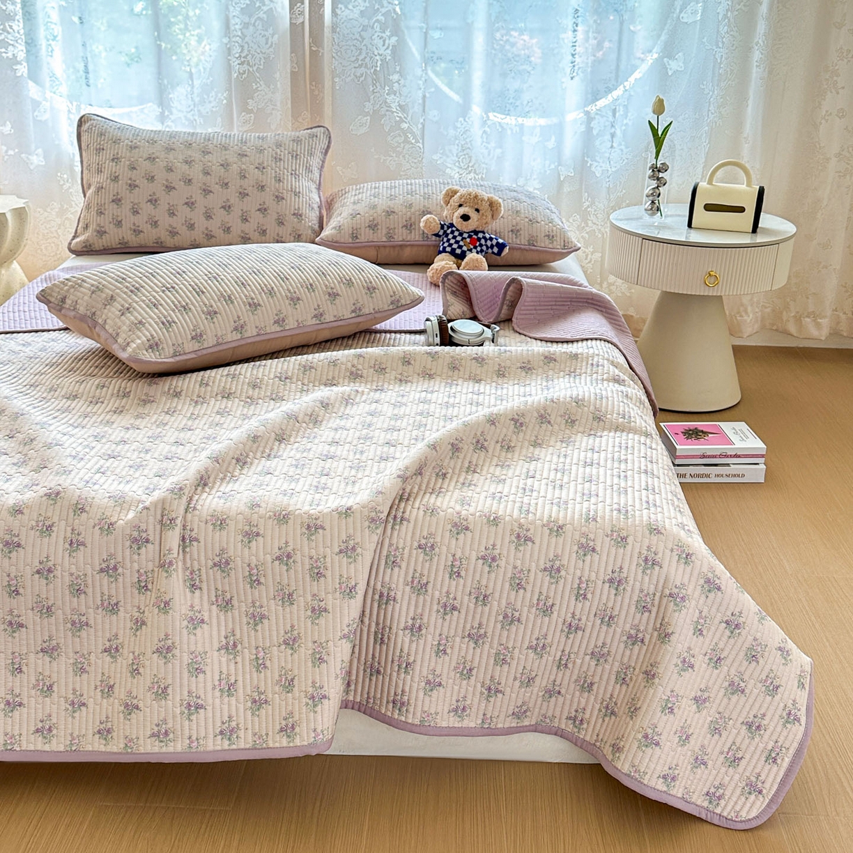 91家纺网 家纺一手货源 找家纺 恒尚居 2025新款莫代尔天丝夏季床盖印花夹棉床单三件套床褥垫-系列一 莫代尔-迷人花香