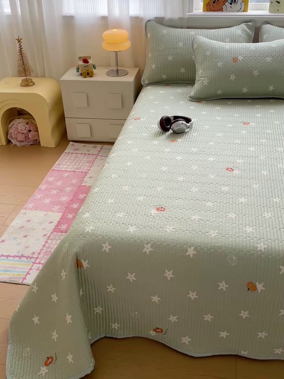 91家纺网 家纺一手货源 找家纺 恒尚居 2025新款莫代尔天丝夏季床盖印花夹棉床单三件套床褥垫-系列二 莫代尔-欧文-绿