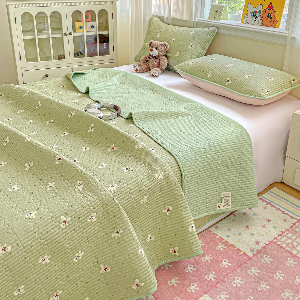 91家纺网 家纺一手货源 找家纺 恒尚居 2025新款莫代尔天丝夏季床盖印花夹棉床单三件套床褥垫-系列一 莫代尔-米安熊