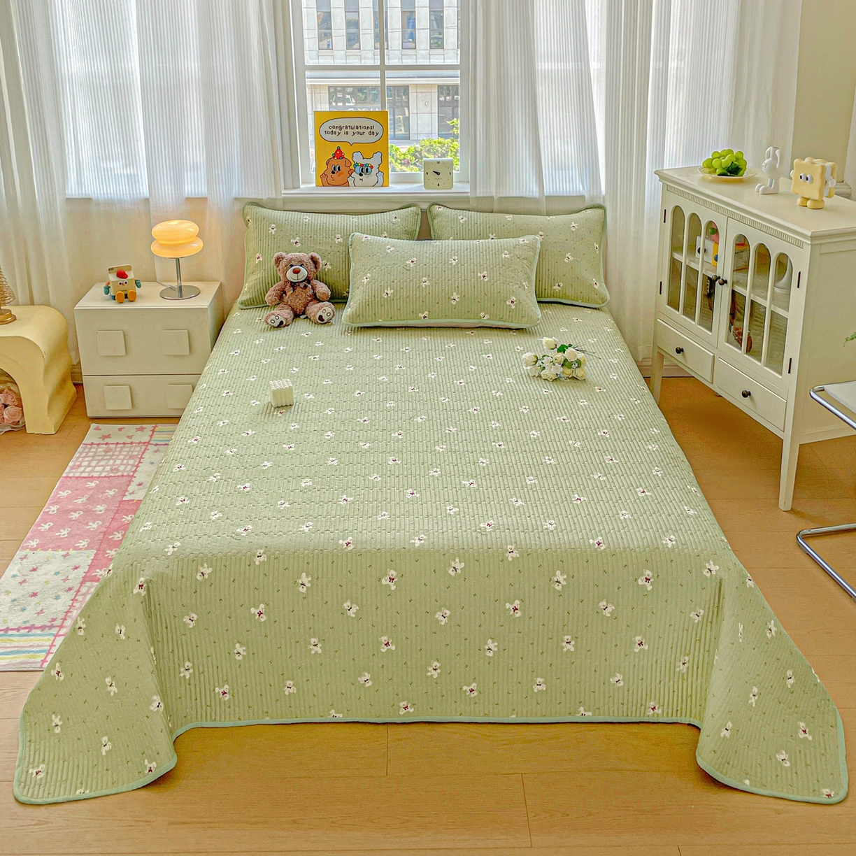 91家纺网 家纺一手货源 找家纺 恒尚居 2025新款莫代尔天丝夏季床盖印花夹棉床单三件套床褥垫-系列一 莫代尔-米安熊